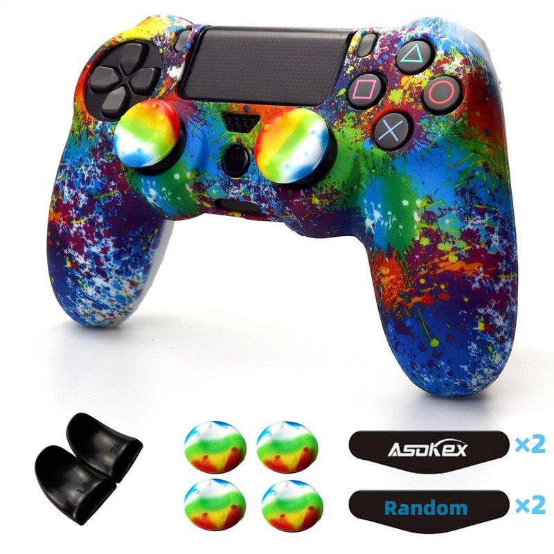 Asokex Silicone Skin Cover for Ps4 Controller (1pc Anti-Slip, 1 Pair L2 R2 Trigger Extender, 4pcs Thumb Grips,4pcs LED Light Bar Decal) Protector for DualShock PS4/ Slim/Pro Controller - Image 1